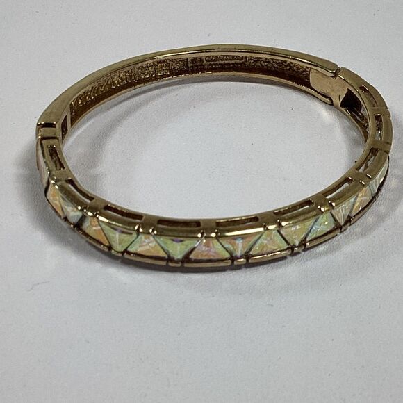 Bangle Bracelet Gold Over 925 Sterling Silver Triangle Cut CZ Hinged Thailand - Picture 1 of 9
